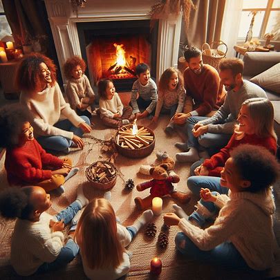 family gathered near the fireplace