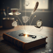 Old writing items floating on top of the table